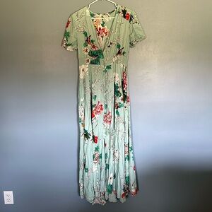 Button down dress floral flowy XL